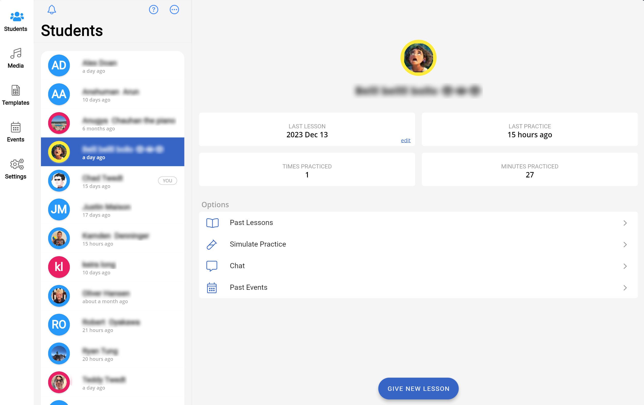 MetaPractice Teacher running in a web browser